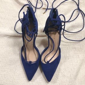 Blue lace up heels